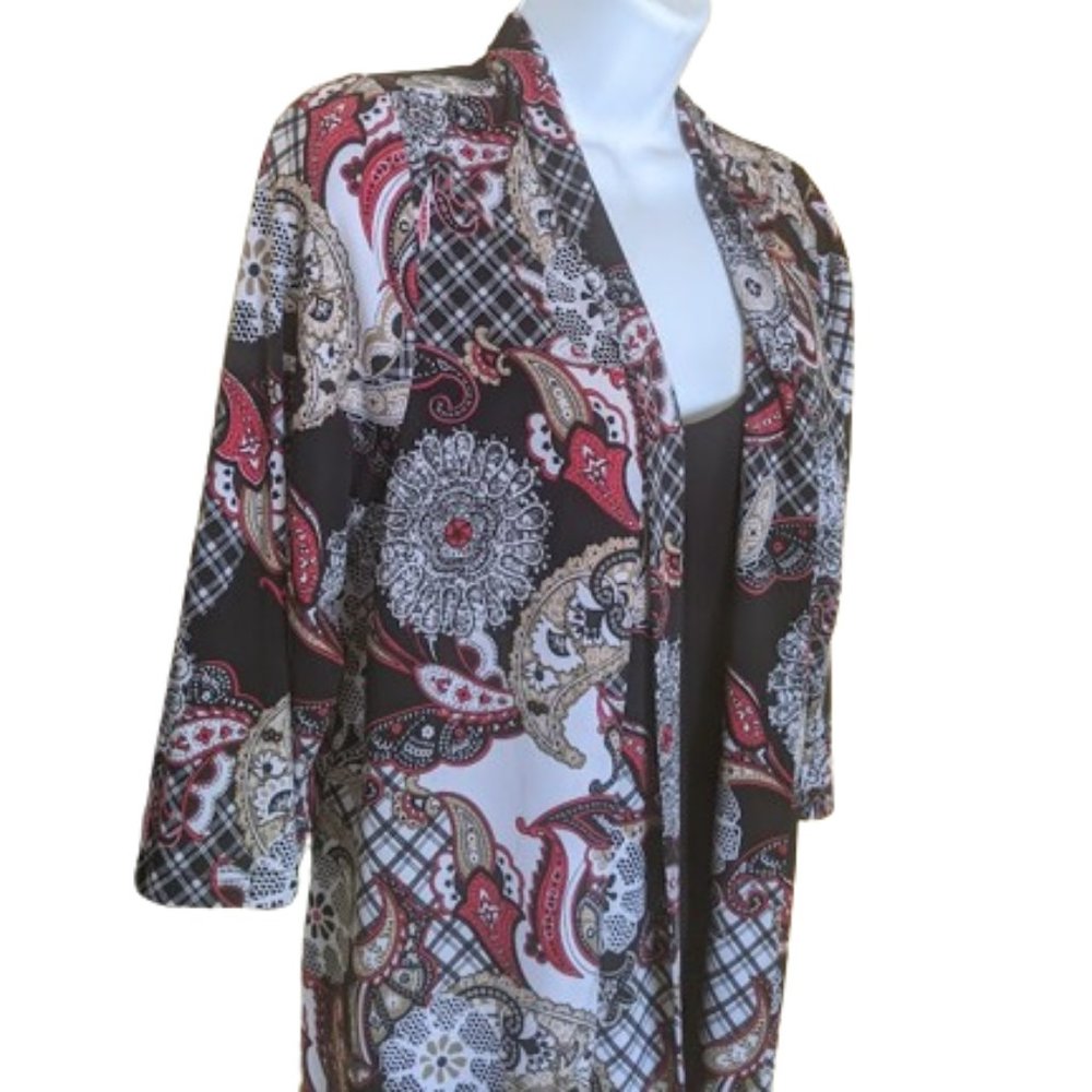 ---  Claire France Black Red White Layered Look Top 1X